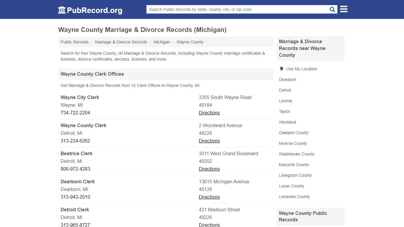 Wayne County Marriage & Divorce Records (Michigan)